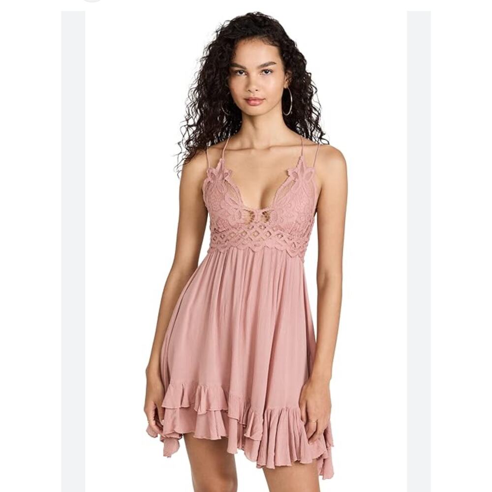 Lace-Detail Spaghetti Strap Mini Dress in Dusty Rose